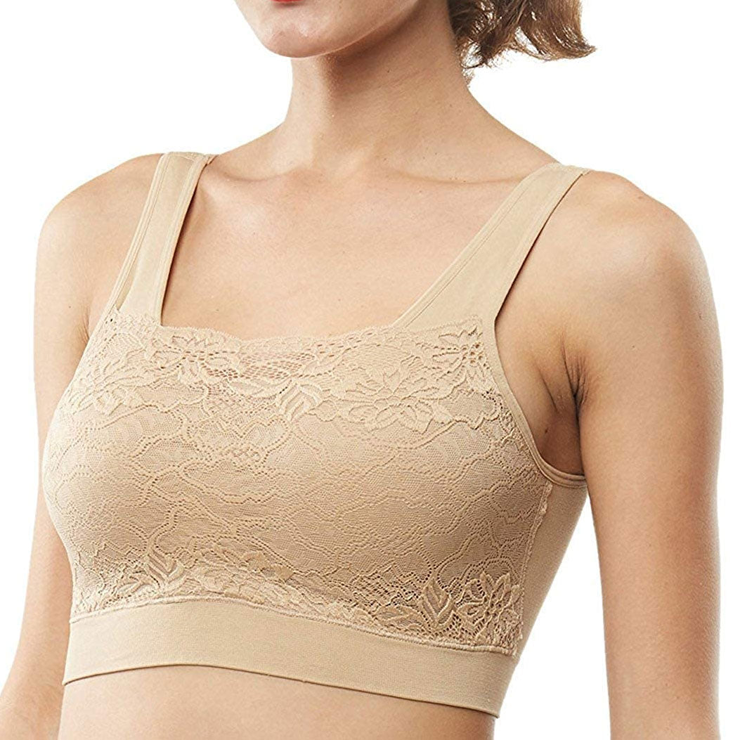 Lolmot Womens Seamless Lace Bra Top With Front Lace Cover Sports Bra