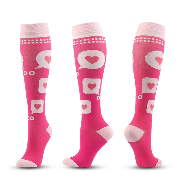 Knee-High Compression Socks Heart Pattern Sports Nylon Color Stockings