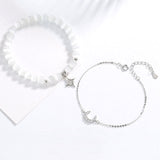 Double Layer Glitter Star Moon 925 Sterling Silver Chain & White Opal Bracelets