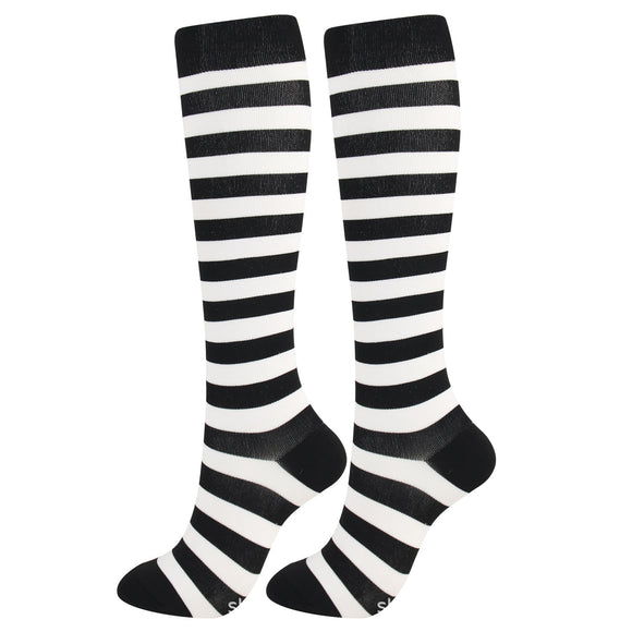 Knee-High Compression Socks Strip Pattern Sports Nylon Stockings for Women & Men