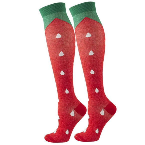 Knee-High Compression Socks Watermelon Pattern Red Sports Nylon Stockings