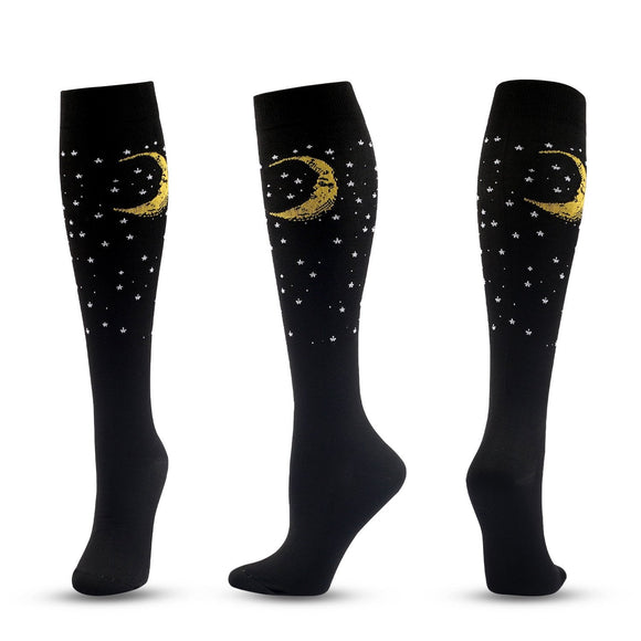 Knee-High Compression Socks Black Moon Sports Nylon Stockings for Women & Men