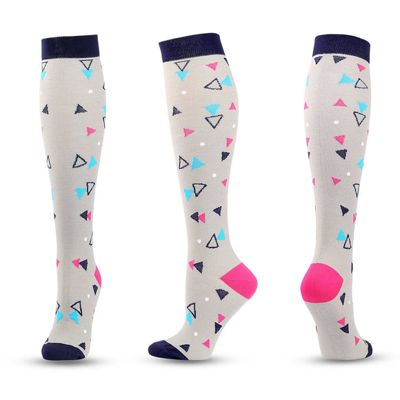 Knee-High Compression Socks Triangle Pattern Gray Sports Nylon Stockings