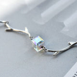 Shiny Crystal Block Tree Branch 925 Sterling Silver Chain Bracelet