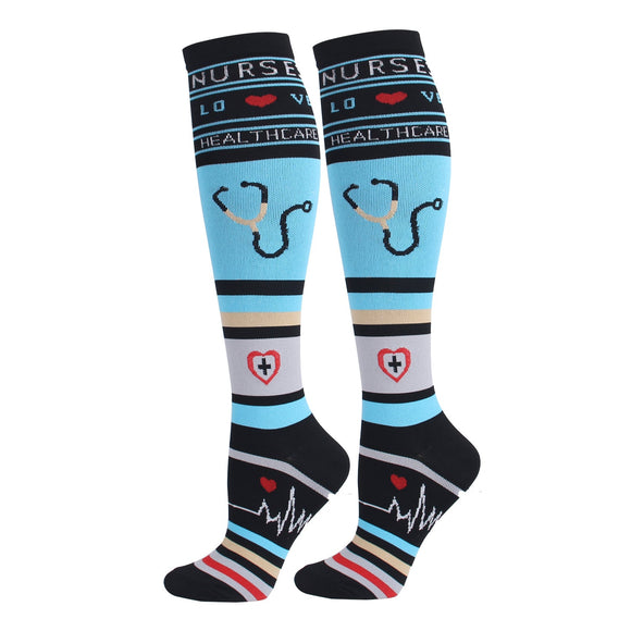 Knee-High Compression Socks Medical Nurse Pattern Sports Nylon Stockings