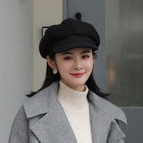 Winter Wool Beret Hat Solid Women Cabbie Visor Newsboy Cap