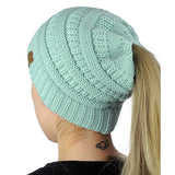 Winter Ponytail Plain Knitted Beanie Hat Warm Caps