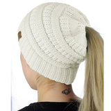 Winter Ponytail Plain Knitted Beanie Hat Warm Caps