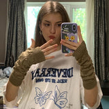 Women Girl Arm Crochet Knitting Hollow Heart Mitten Warm Fingerless Hand Gloves