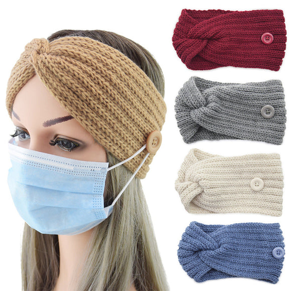 2pcs Women's Knitted Winter Warm Knotted Headbands with Buttons